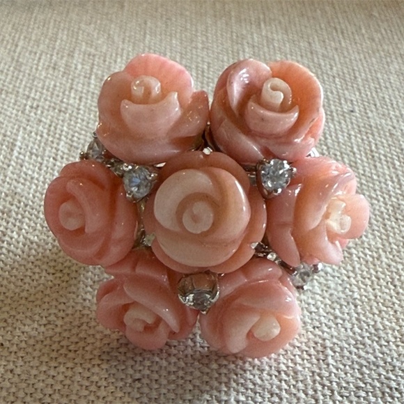 Carol Brodie Rarities Sterling Silver Multi Carved Pink Coral Roses Topaz Ring 8 - Picture 8 of 8